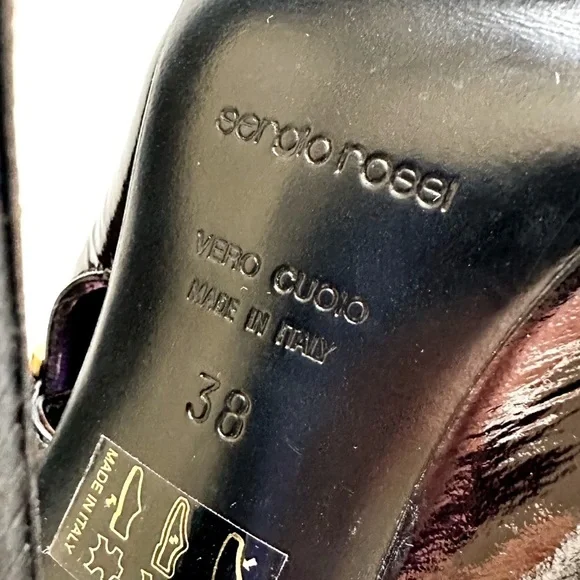 Sergio Rossi Crinkle Patent Leather Open-toe Booties Golden Statement Buckles 38 - Picture 12 of 14